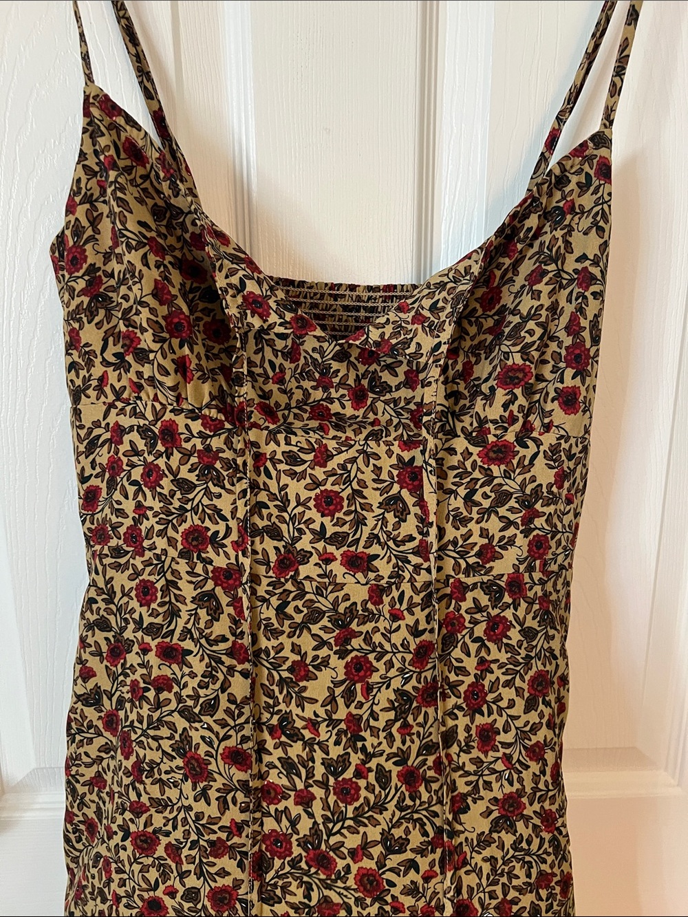 Floral Slip Dress in Olive with Red Accents - Picture 2 of 2